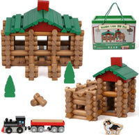Wondertoys 208 Pcs Wooden Log Set, Classic Building Logs Ages 3+ - 208PCS Classic