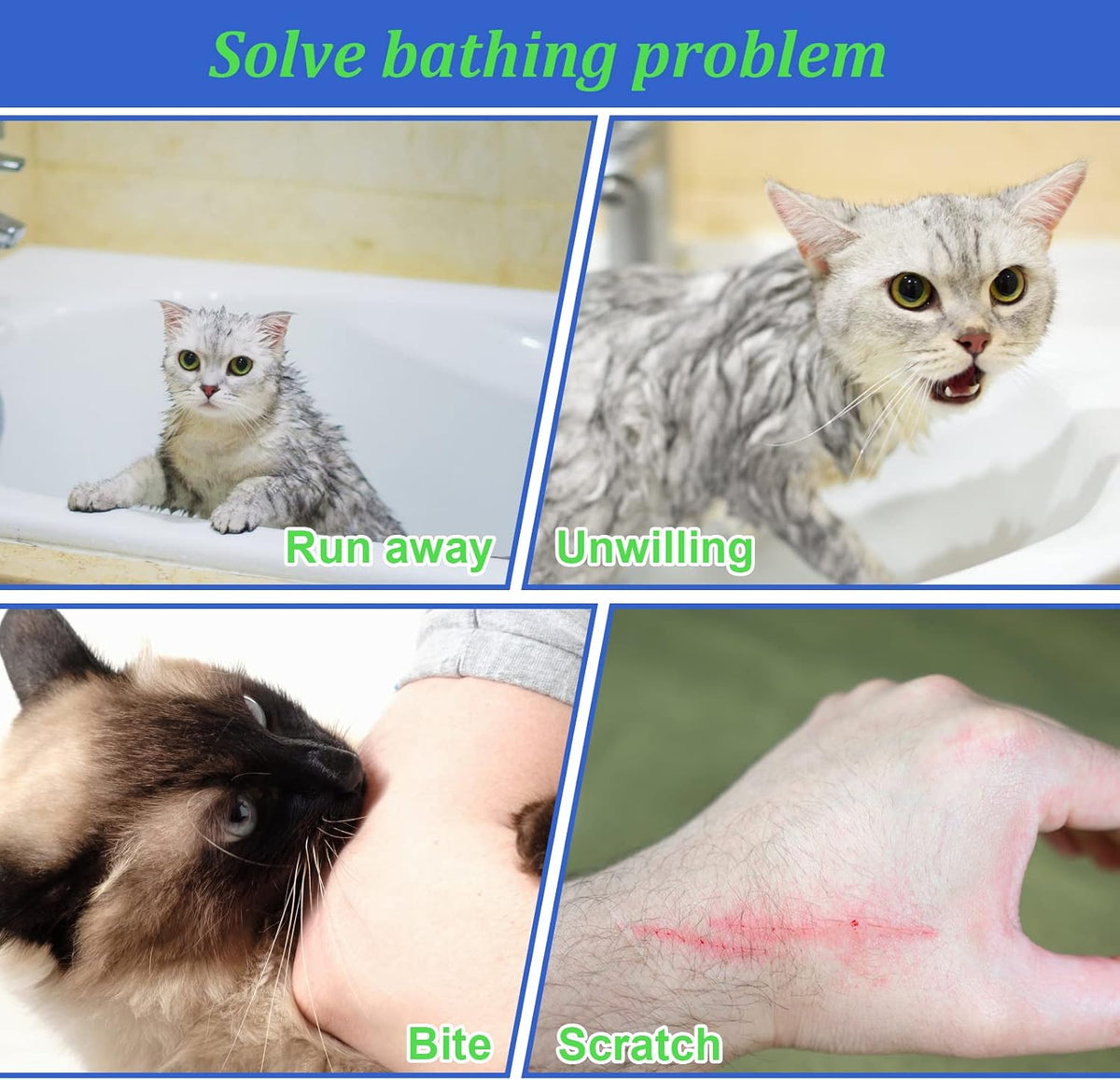 Cat Bathing Bag Anti Scratch Grooming Shower Washing Bag for Nail - Blue-Green - image 4