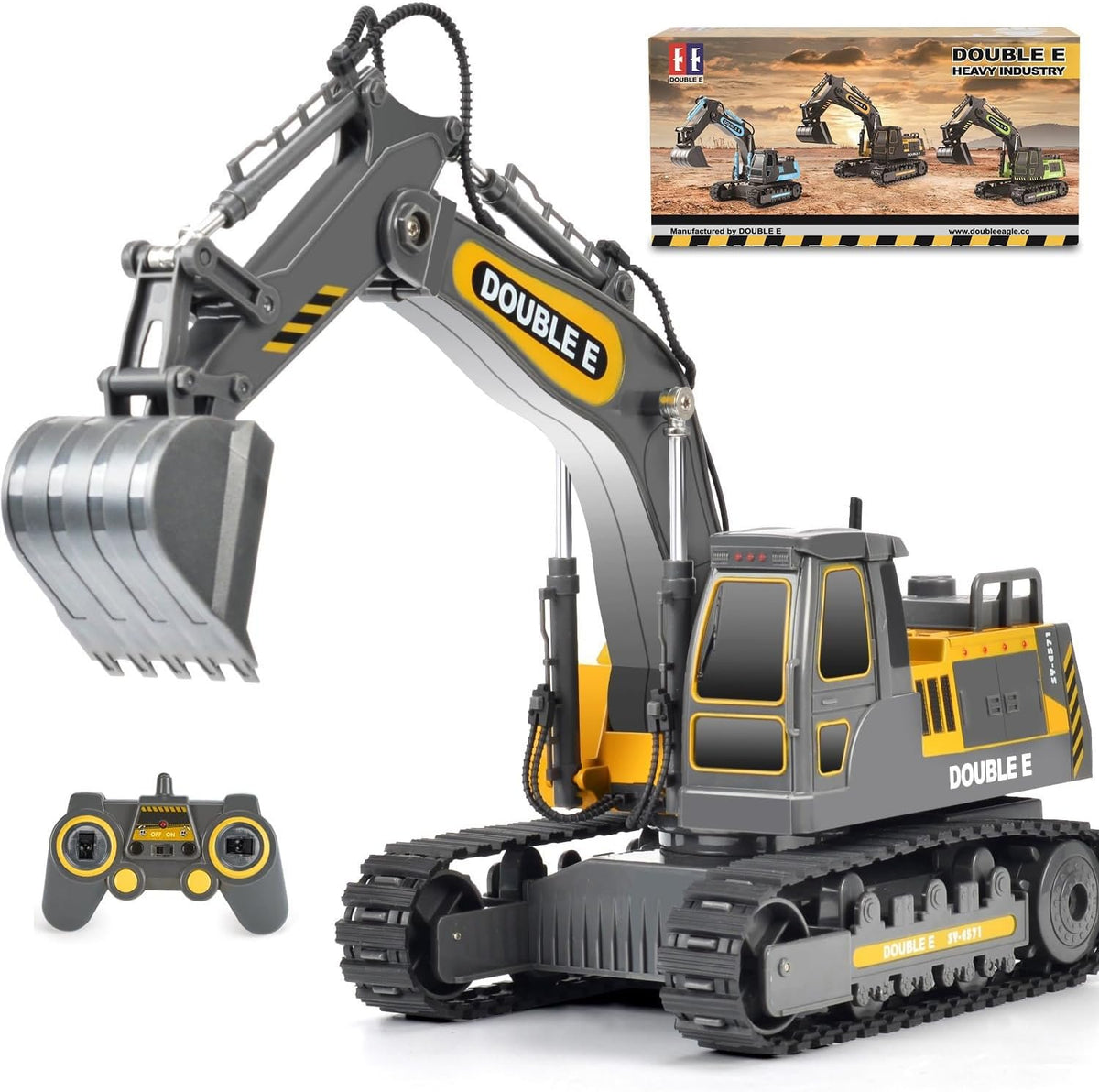 DOUBLE E Remote Control Excavator Toy - Gray