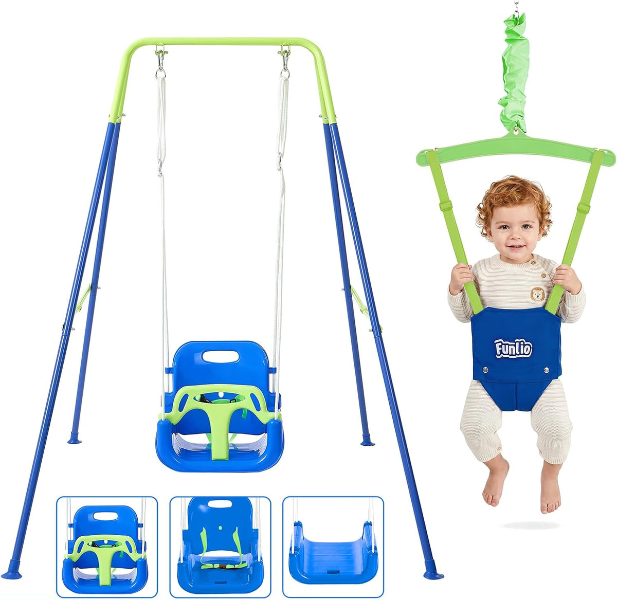 FUNLIO 2 in 1 Baby Jumper and Swing with 4 Sandbags - Blue+green