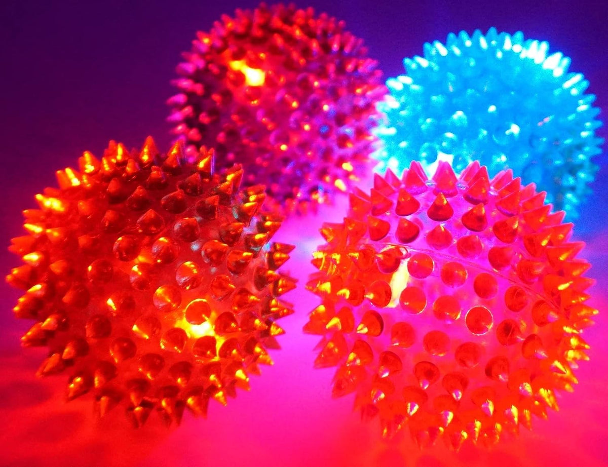 JA-RU Light Up Rubber Spike Balls Fidget Toy 695-4p – Fun for Kids & Family - Spike Balls / 1 Giant Ball - image 4