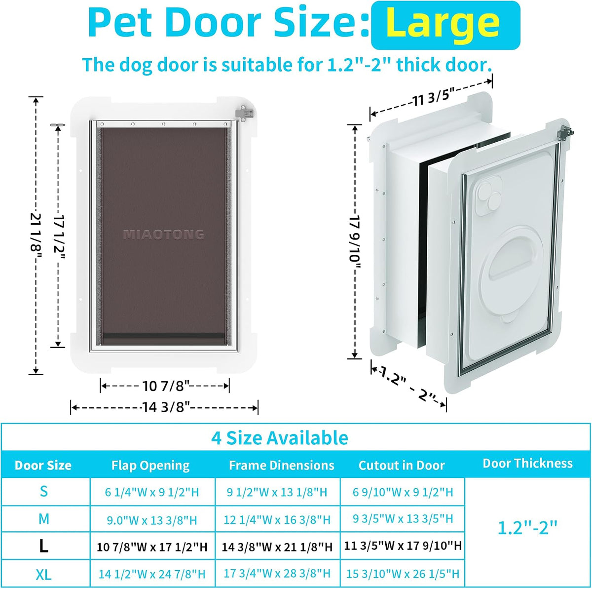 3-Flap Never Rust Extra Large Dog Door for Doors with Sliding Lock - Large / For Door - image 3