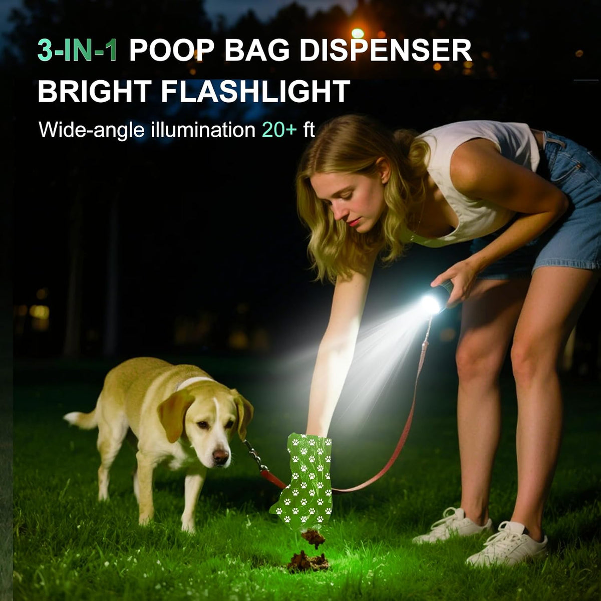 Tubasion 3-in-1 Dog Poop Bag Holder with Flashlight 7-Color - 2 Dispensers, 60 Bags - image 2