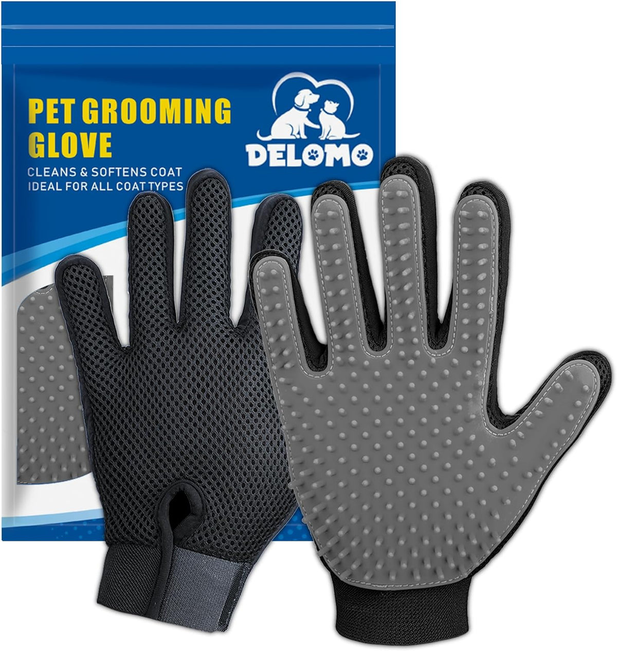 Pet Hair Removal Glove with 255 Silicone Tips for Dogs & Cats - Gray