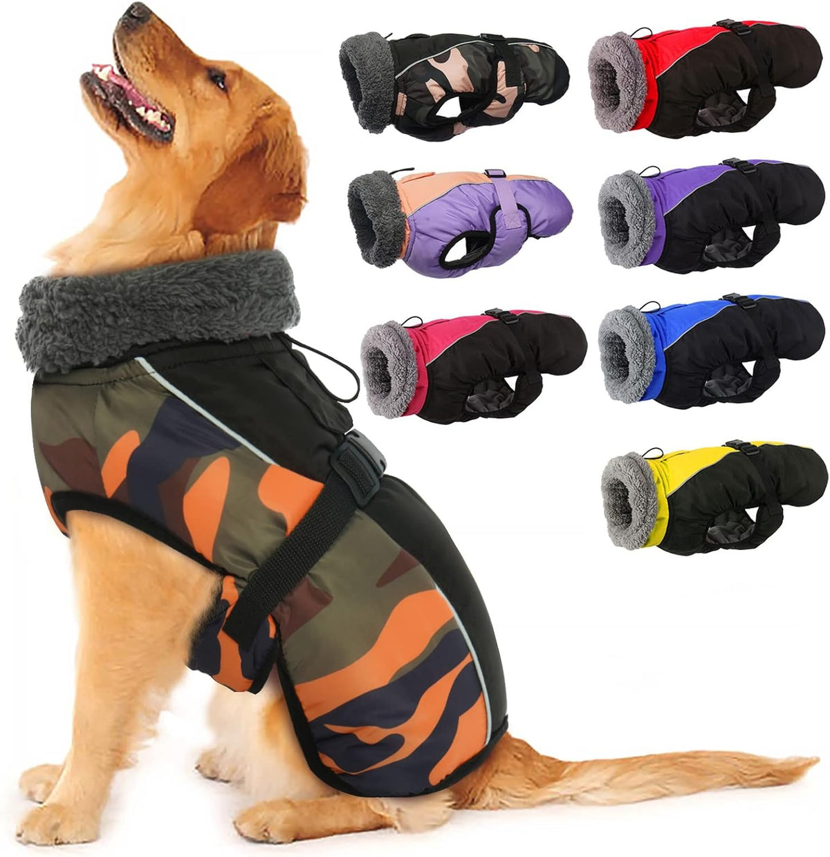 IECOii Extra Warm Reflective Dog Coat - Small(Chest:12.6-16.5 in) / Orange Camo