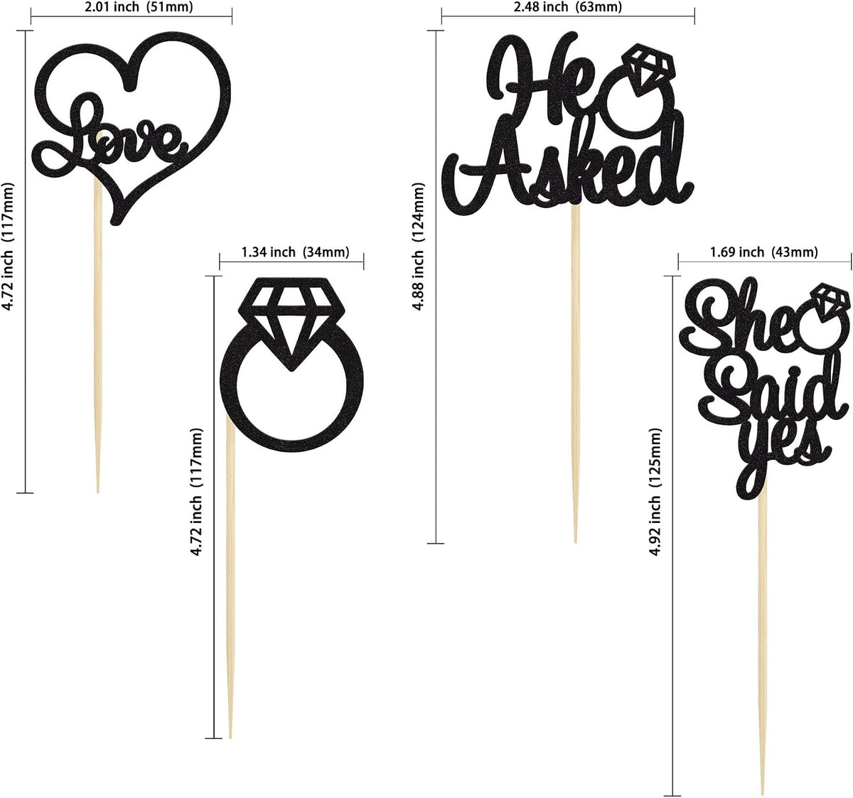 Gyufise He Asked She Said Yes Cupcake Toppers Gold Glitter Diamond - Black - image 2