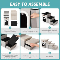 Dog Stairs for Small Dogs with Storage and Condo, 17.5" H Foldable Pet Stairs for Small Medium or Puppy Dogs and Older Cats, Dog Steps for Bed or Couch, 13x35x17.5 inch, 4 Tiers, Beige
