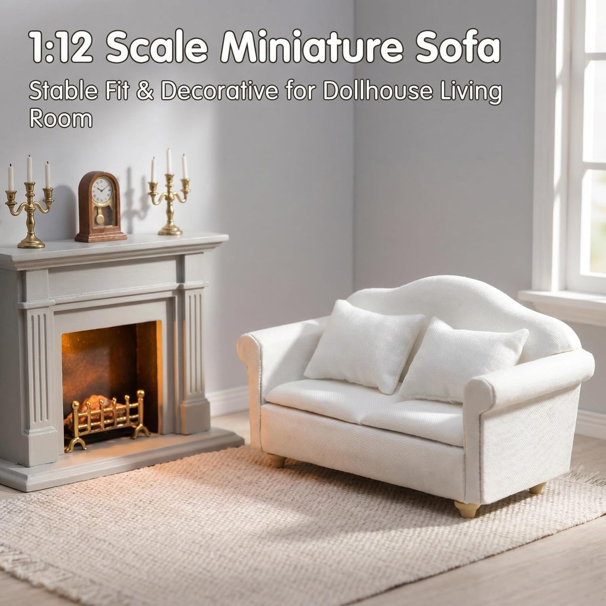 Cutemini white 1/12 scale dollhouse loveseat couch with pillows - view 11