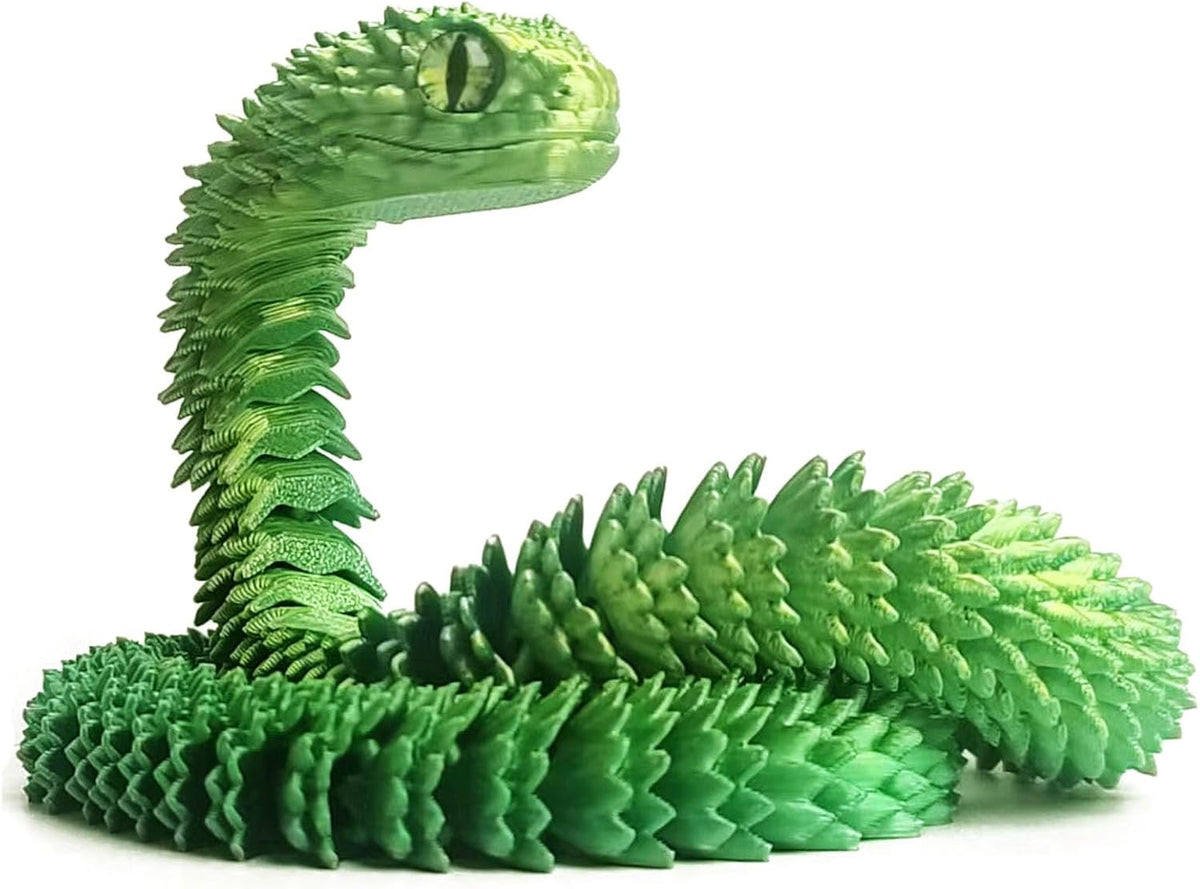 24in 3D Printed Snake Toys, Flexible 3D Printed Animal - Yellow Green / 24in