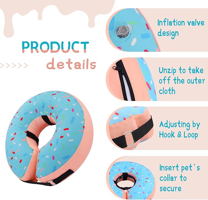 Supet Inflatable Dog Cone Collar for Large Medium Small Dogs, Soft Cone Collar for Dogs Cats, ECollar Doggie Neck Donut Dog Cone Alternative After Surgery
