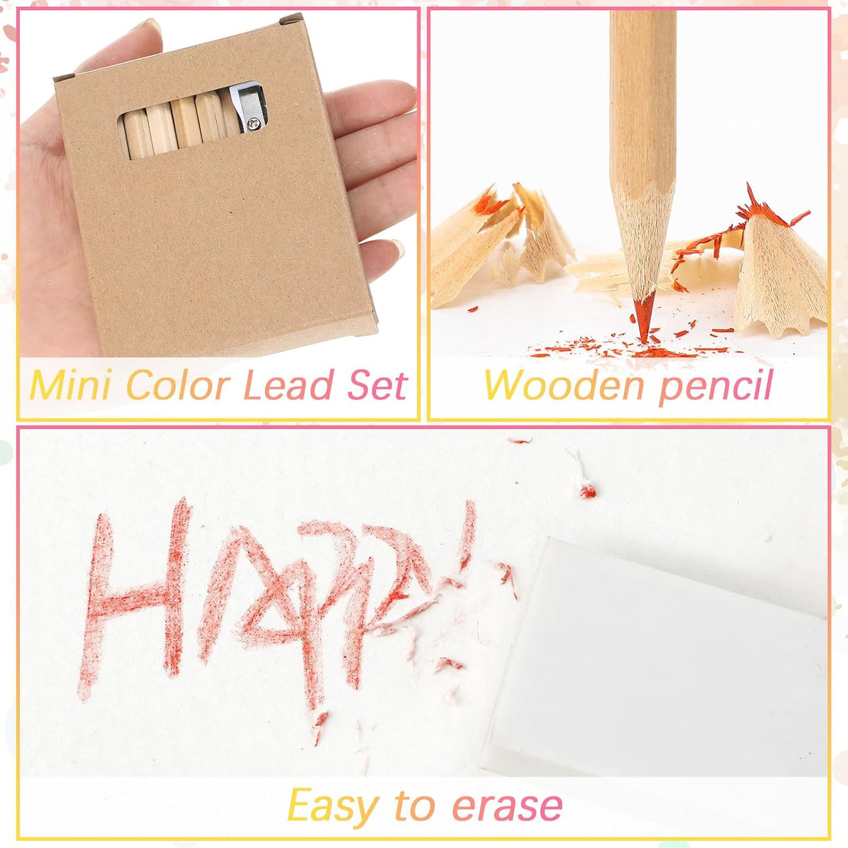 Sinload 24 sets of mini colored pencils with 12 colors, sharpener and eraser - view 3