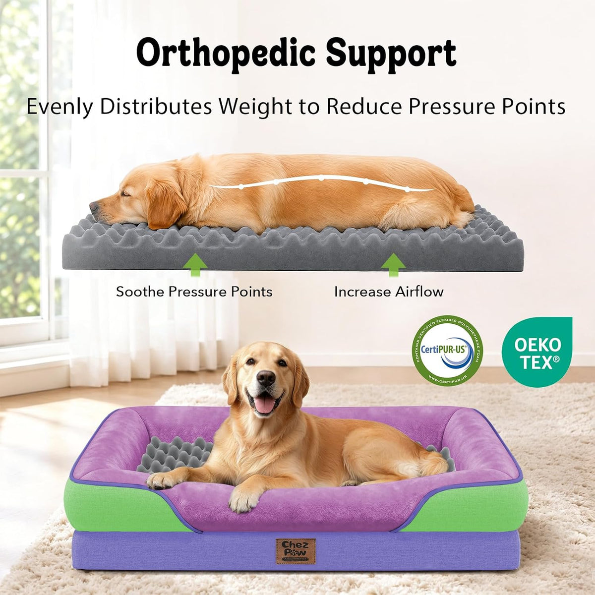 Waterproof Orthopedic Dog Bed for Large and Extra Large Dogs – Essentials for Dogs - Lavender Blue / 45"L x 35"W x 7.5"Th - image 2