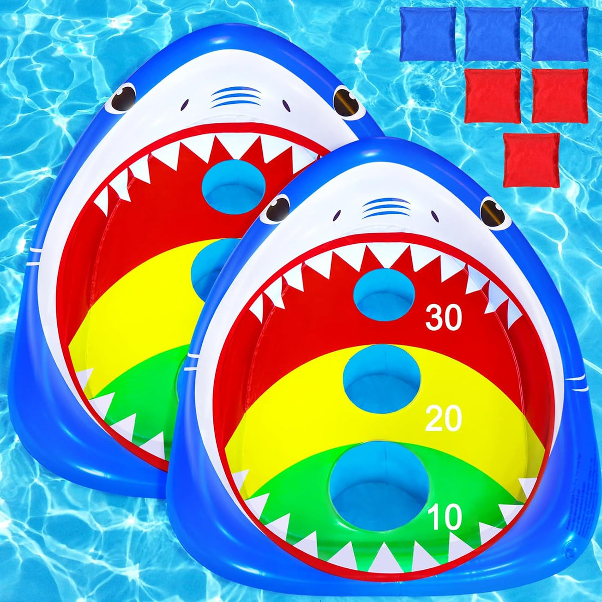 JOINBO inflatable shark pool cornhole board floating with 3 bean bags