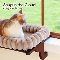 Zakkart SnugCloud Cat Perch for Windowsill – Essentials for Cats - Dark Stained Wood w/ Brown Bed / Large (25"x15") - image 2