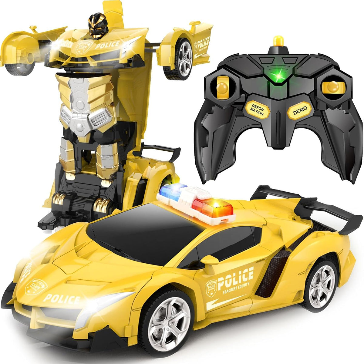 Transform Remote Control Car Toys for Boys 4-6 - Police Car Yellow