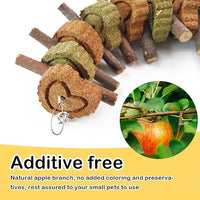 Rabbit Chew Toy,Bunny Chew Toys for Teeth Grinding,Natural Apple Branch Teething Sticks with Hay Grass Cake Improve Dental Health Bunny Hanging Chew Toys for Rabbits,Chinchillas,Hamster (4 Pcs)