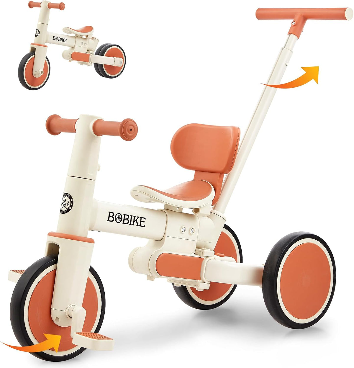 Bobike 5-in-1 toddler tricycle with push handle and seat backrest in purple - view 2