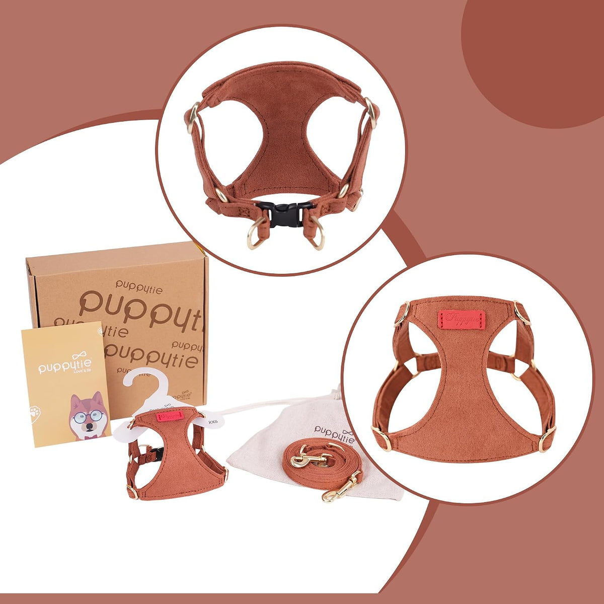 Puppytie Small Dog Harness and Leash Set, Pink, S – Essentials for Dogs - Brown / XXS(2.2-6lb） - image 3