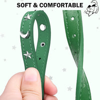 Leather Cat Collar, Breakaway Kitten Collars with Bell, Black – Essentials for Small Pets - Green_Star & Moon / 8"-12" Cats / Mini Dogs(Pack of 1) - image 2