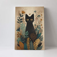 Boho Black Cat Wall Art Kitten Botanical Wall Decor Mid Century Modern Canvas Painting Print Minimalist Pictures Artwork Framed Decorations Gifts for Cat Lover Bathroom Nursery Living Room Bedroom Kitchen 16"x24"