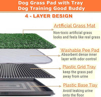 Dog Grass Pad with Tray 25"X20" - Portable Dog Litter Box for Balcony/Patio, Indoor/Outdoor Artificial Turf Pet Potty for Puppy Training, with Washable Pee Pad and Fake Grass Mat