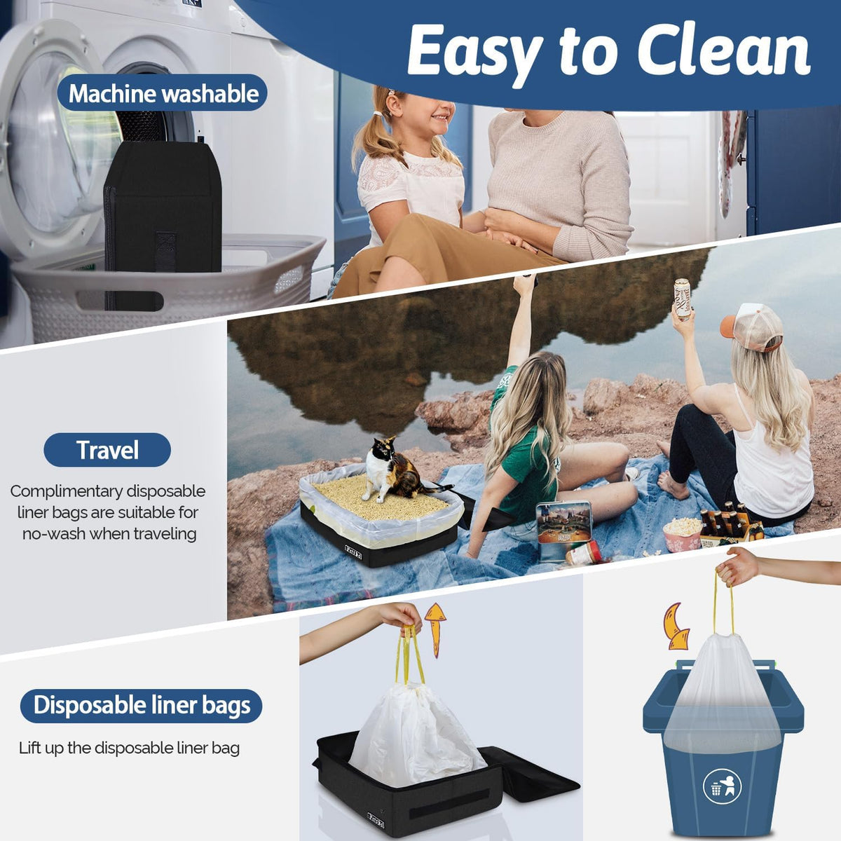 Petskd Portable Cat Travel Litter Box with Lid - Small / Black - image 3