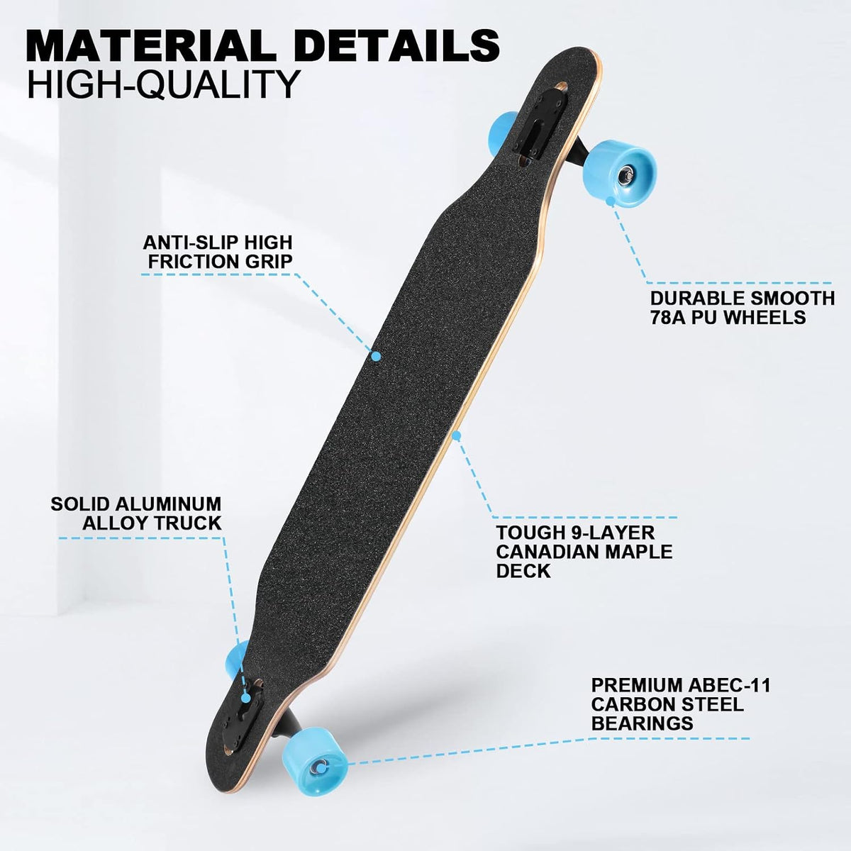 TLHB 41 inch drop through longboard skateboard with 9-ply maple deck and PU wheels - view 17