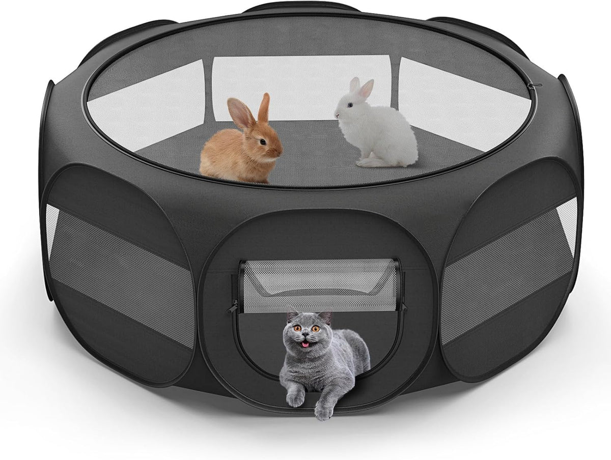 Small Animals Playpen, Waterproof Pet Tent with Zippered Top - Black