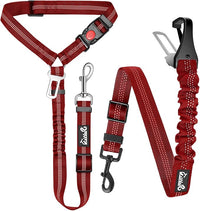 Lukovee Dog Seatbelt Leash for Cars, 2 Pack Pet Safety Seat Belt with Adjustable Buckle & Reflective Bungee, Connect Dog Harness in Vehicle Dogs Restraint Travel Daily Use (Red)