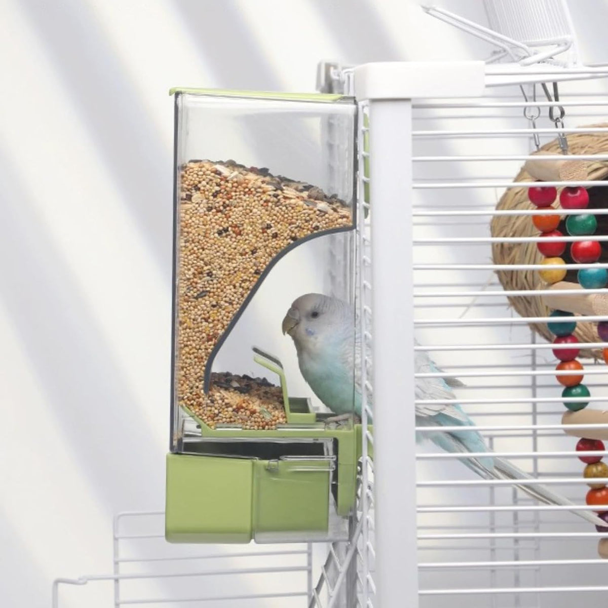 Automatic Bird Feeder, Bird Cage Feeder with Perch for Parakeet Canary Cockatiel Finch – Essentials for Birds - Green - image 2