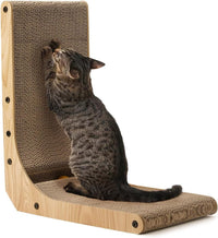 FUKUMARU Cat Scratcher, 26.8 Inch L Shaped Cat Scratch Pad for Indoor Cats – Essentials for Cats - 1 Pack 18.7 in Wood Color