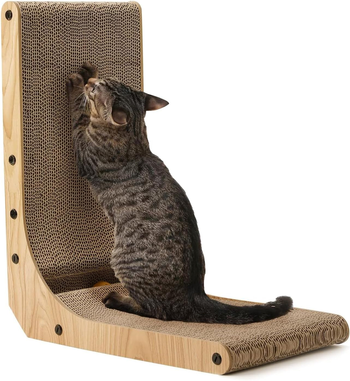 FUKUMARU Cat Scratcher, 26.8 Inch L Shaped Cat Scratch Pad for Indoor Cats – Essentials for Cats - 1 Pack 18.7 in Wood Color