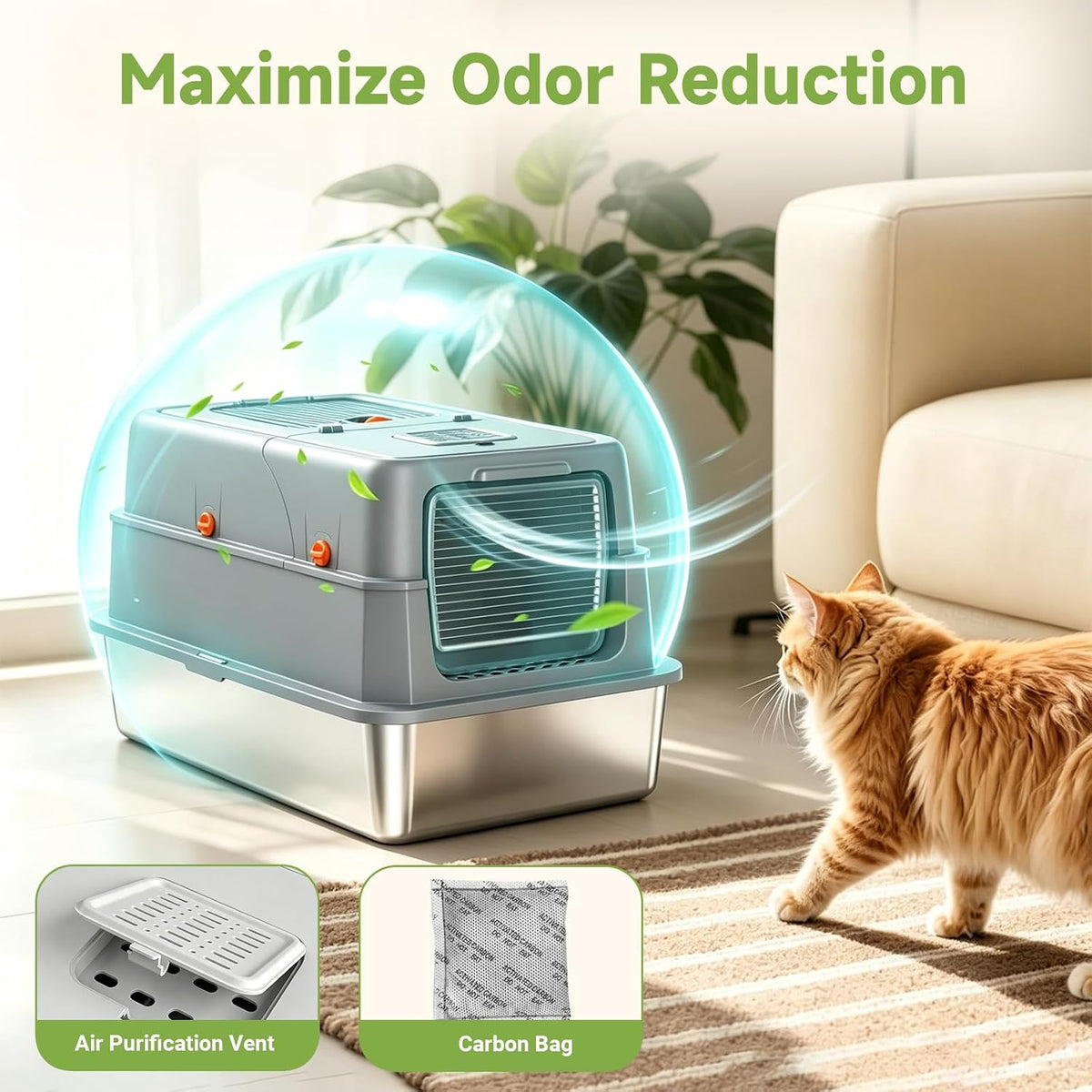 Enclosed Stainless Steel Litter Box - Grey XL - image 3