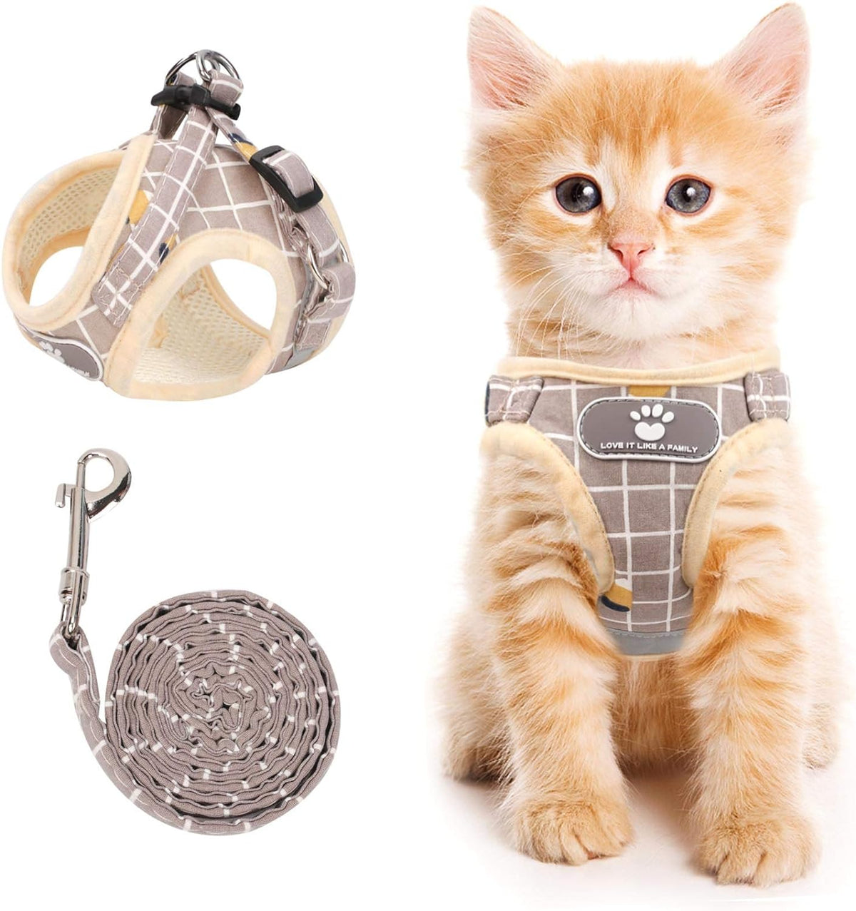 Cat Vest Harness and Leash Set - Khaki-pattern / X-Small (Chest: 8"-9")