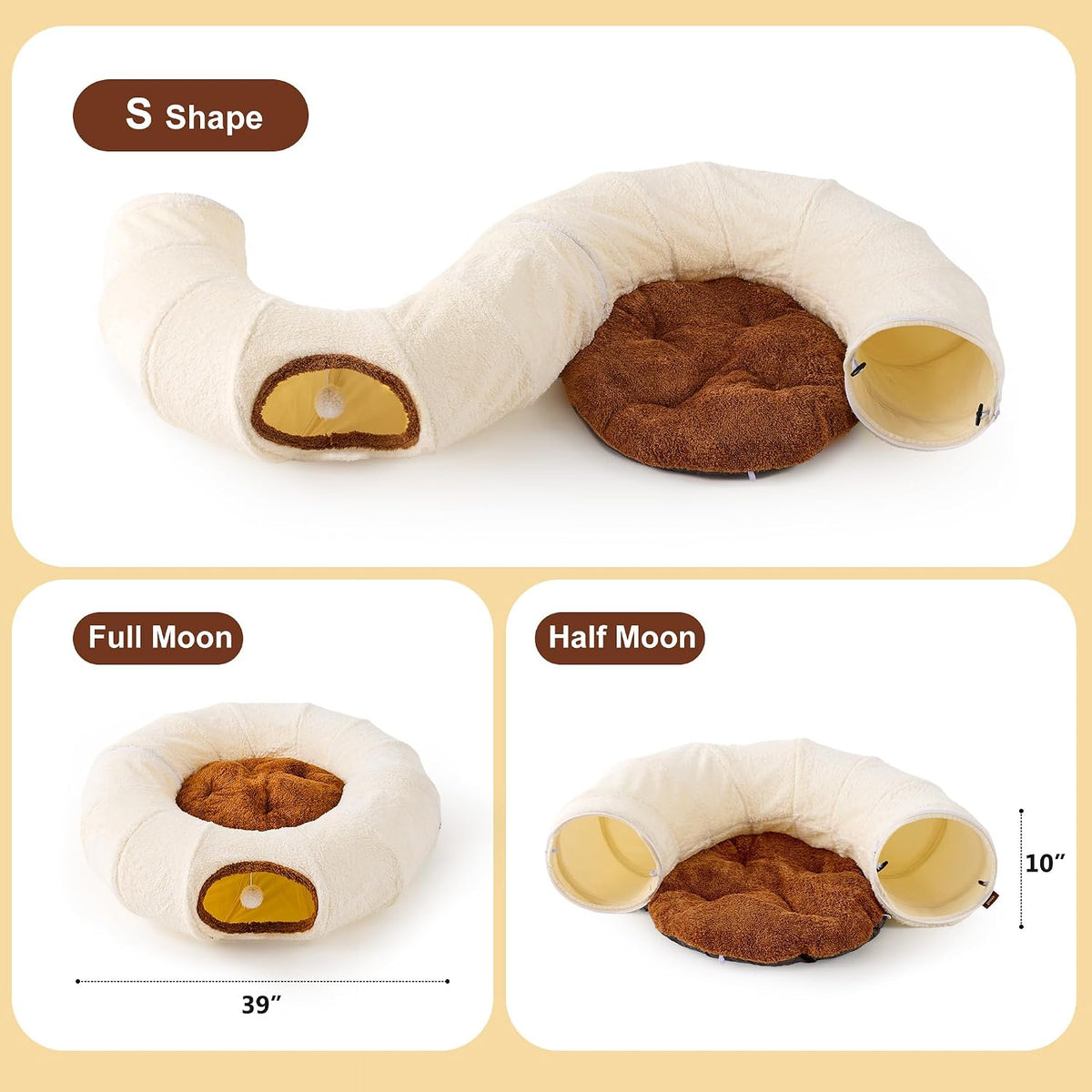 Cat Tunnel Bed for Indoor Cats - Beige / Large - image 3