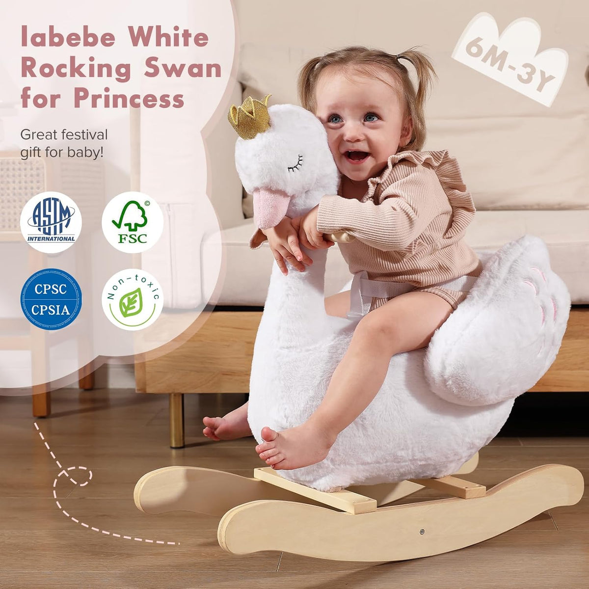 labebe Kids Rocking Horse White Swan - Rocking Swan - image 2