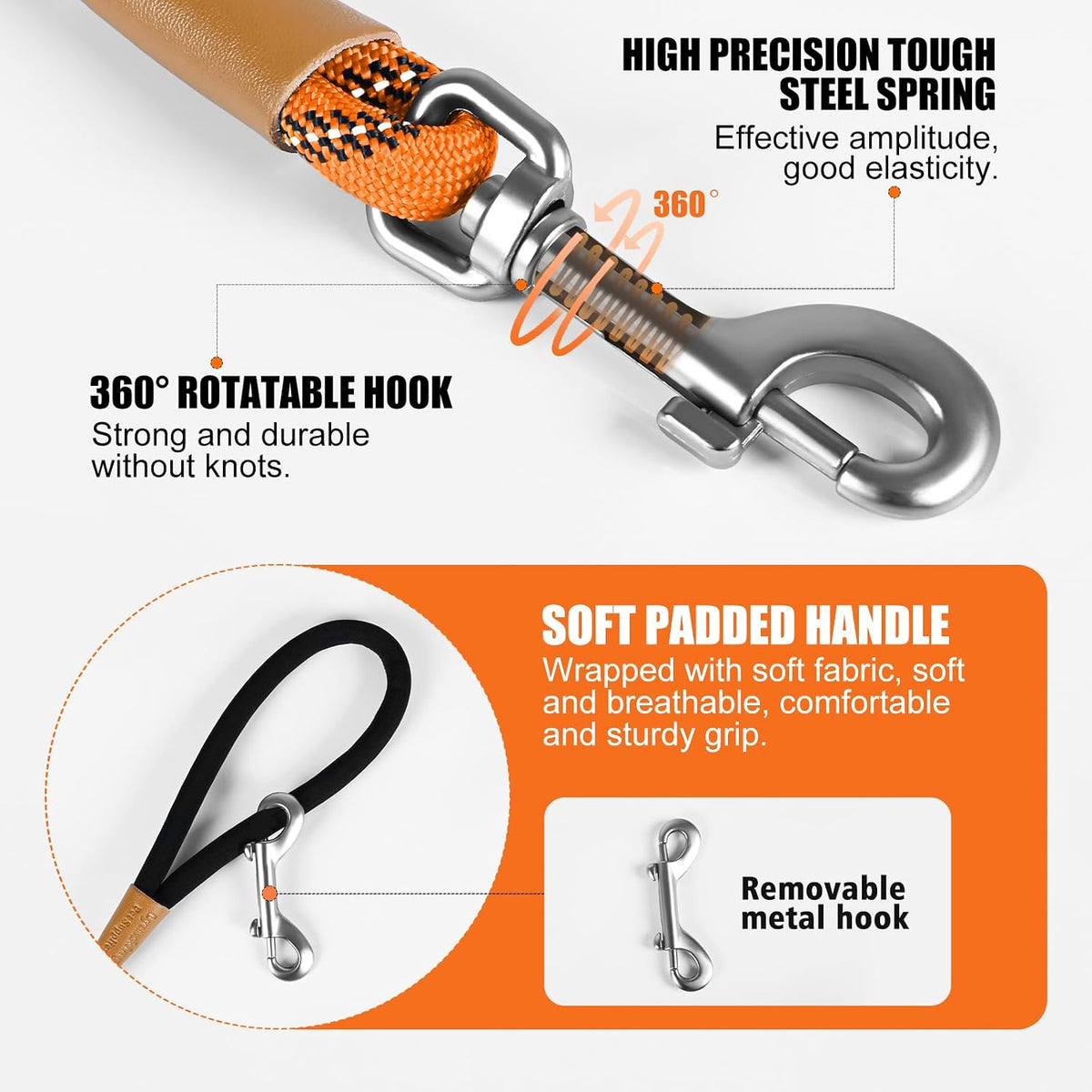 Long Dog Leash Reflective Rope Training Lead 15ft 30ft 50ft Check Cord – Essentials for Dogs - Orange / 50ft x 3/8inch - image 3