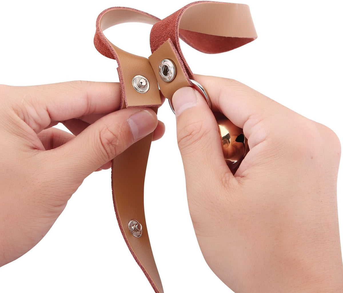 Leather Dog Doorbells to Go Outside, Brass Potty Training Bell – Essentials for Dogs - Brown Leather Golden Bells - image 4