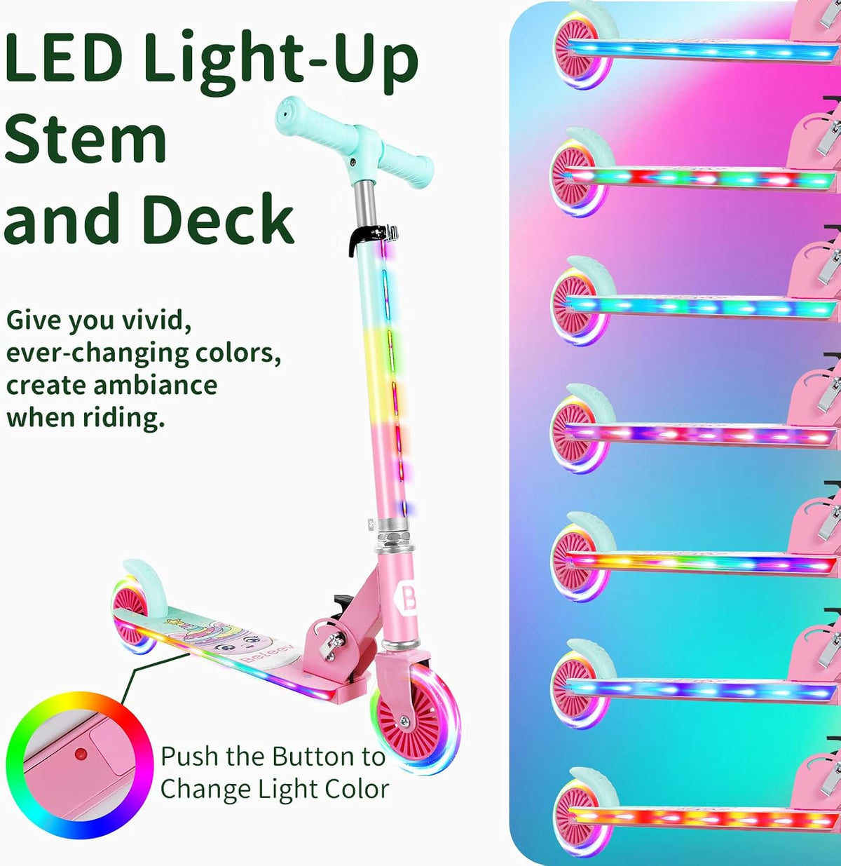 BELEEV V2 Scooters for kids Light-Up Wheels & Stem & Deck - Pink - image 2