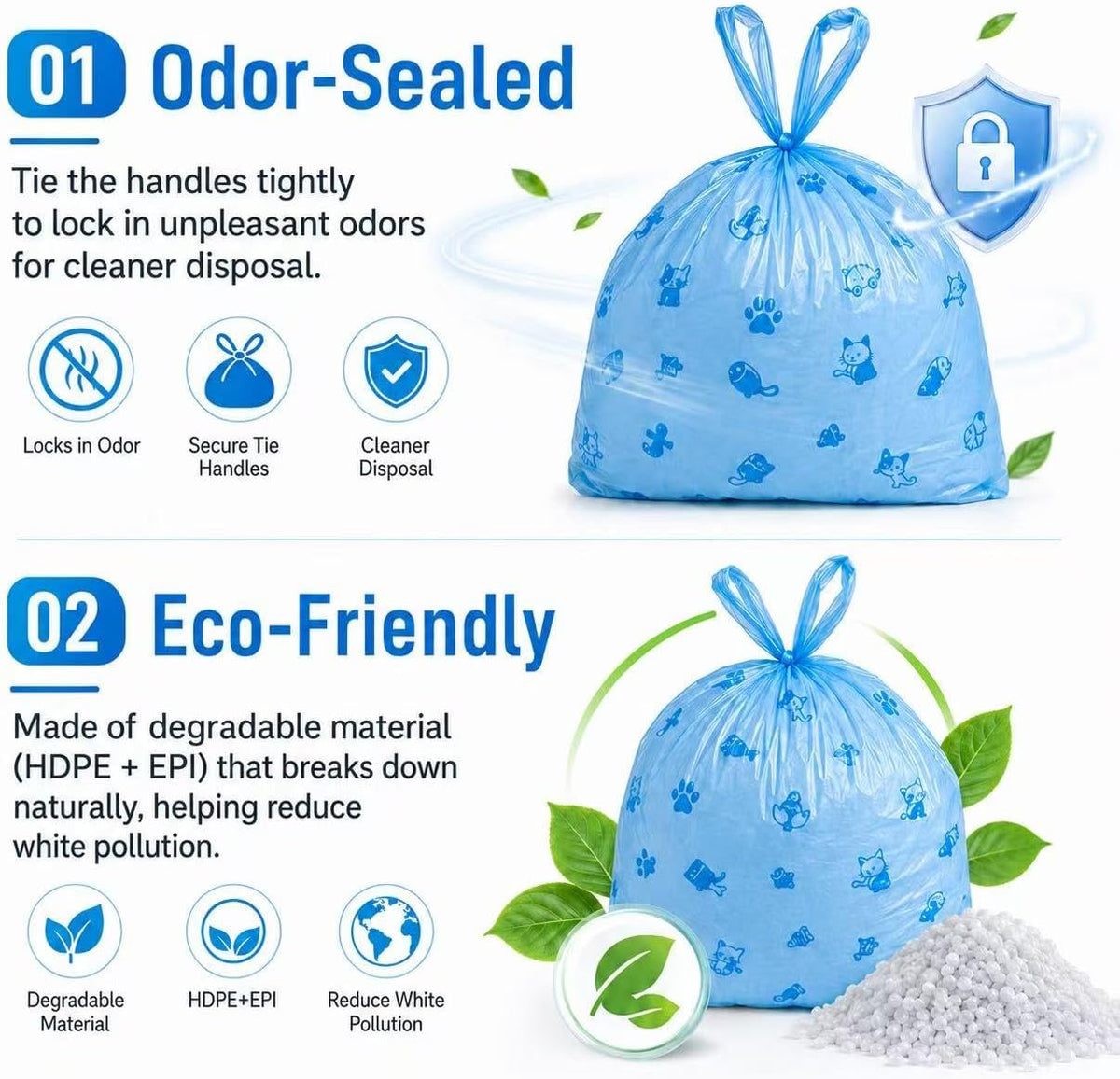 Odor Sealing Cat Litter Poop Clump Pick-Up Bags with Handles Scoop - image 3