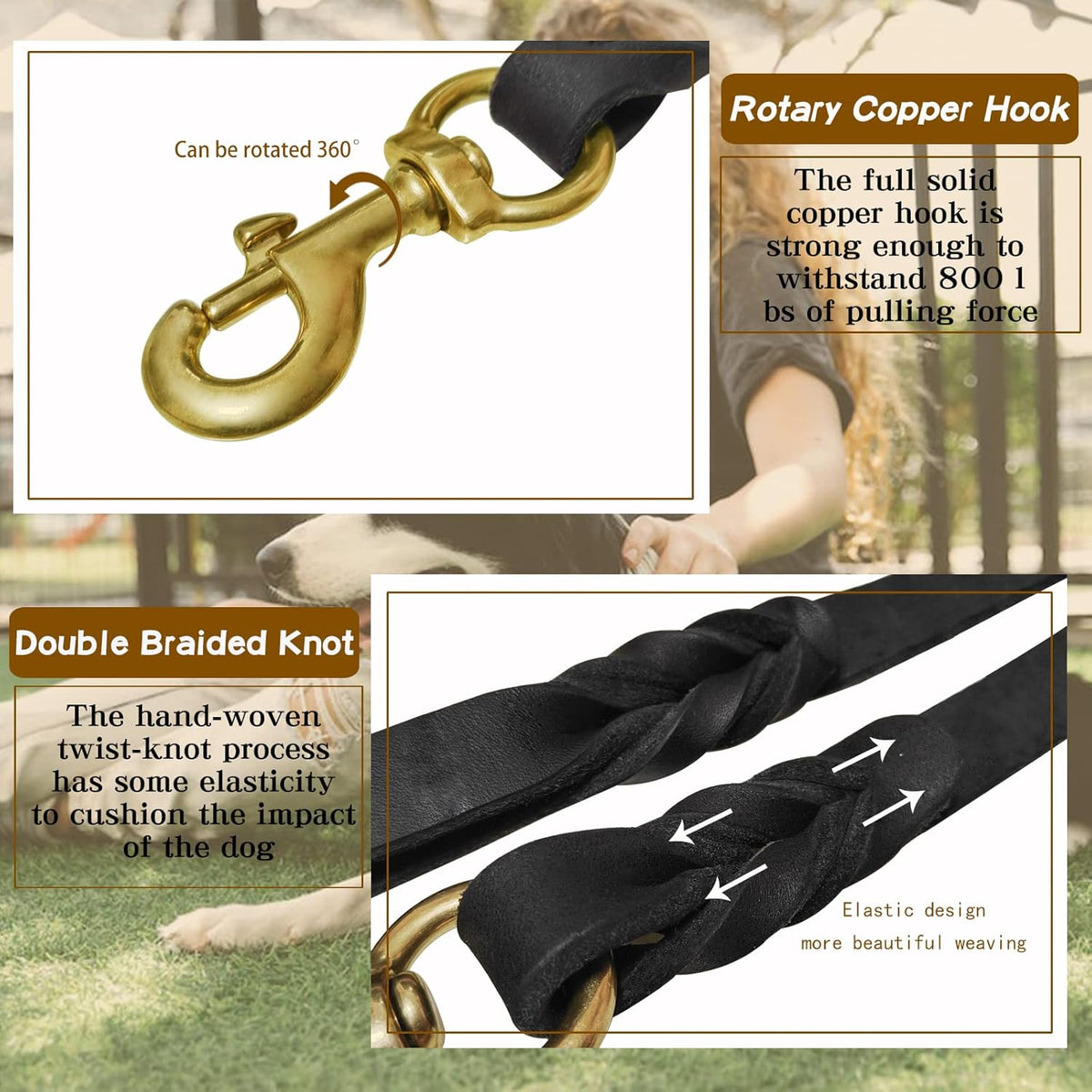 Leather Dog Leash 6ft x 3/4 inch - 6FT*1in / Black - image 3