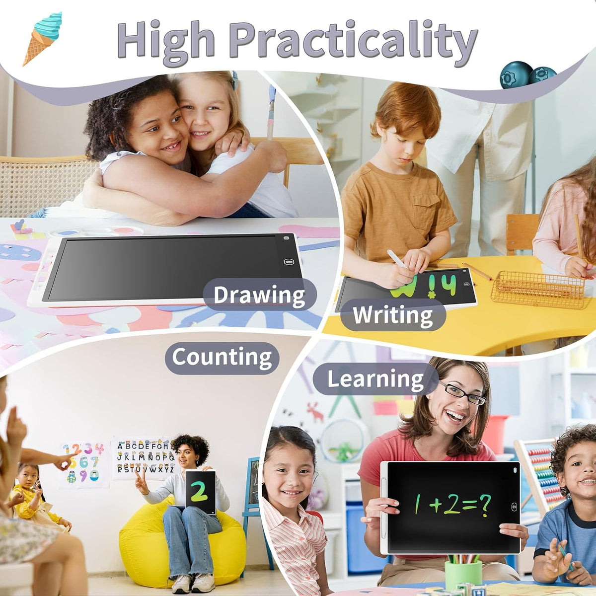 [2 Pack] Genialba LCD Writing Tablet 10-Inch Colorful Doodle Board - White & Black / 10 Inch / 2 - image 4