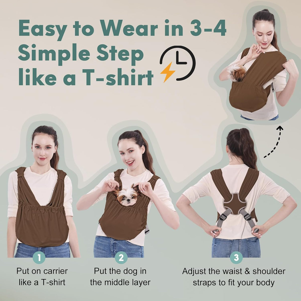 Supet Dog Sling Carrier for Small Pet - Brown / Regular - image 4