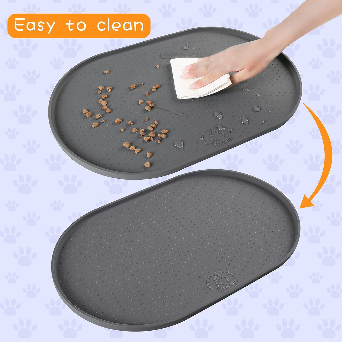 100% Waterproof 0.5" Raised Edge BPA Free Silicone Dog Food Mat - 19x12x0.5 Inch / Gray - image 4