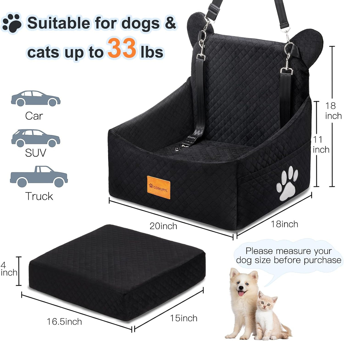 Dog Car Seats for Small/Medium Dogs up to – Essentials for Dogs - black - image 4