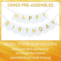 Happy Birthday Banner,Pre-Strung Black and Gold Party Decorations，16ft Pre-Strung Hanging Sign - GOLD - image 3