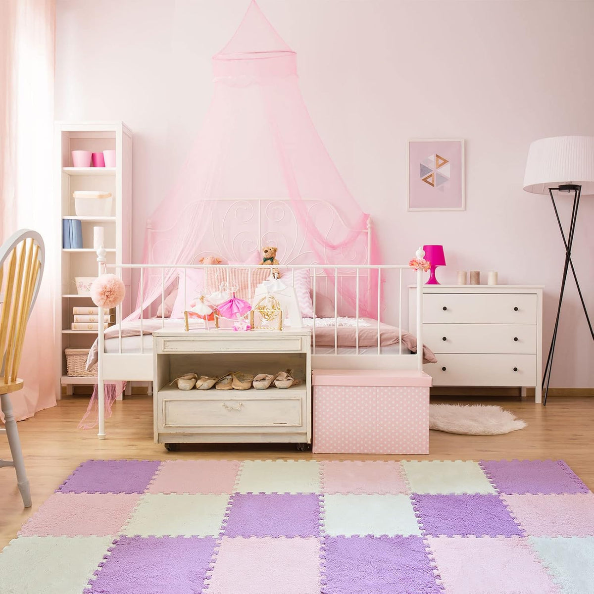 Amylove 18 Pcs Plush Foam Interlocking Carpet Tiles, Beige, Pink - Beige, Light Pink, Mauve - image 4