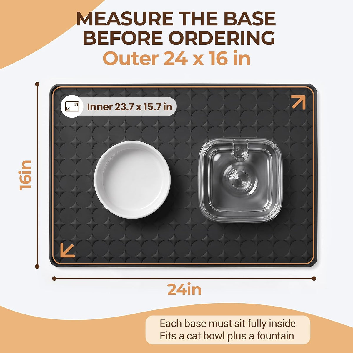 Silicone Pet Food Mat, Extra Large 34x22 Inch - Black / 24"L x 16"W - image 2