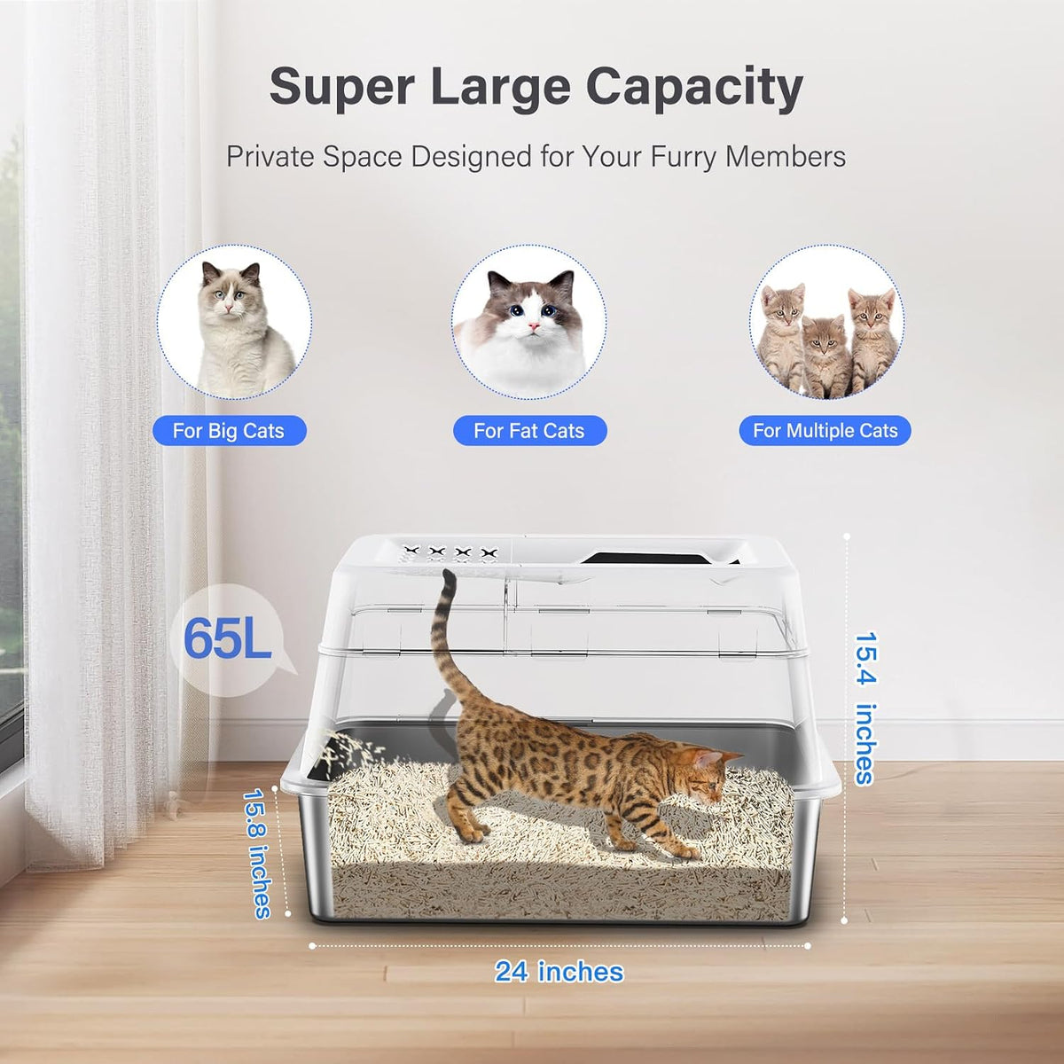 Aphyxen XL Stainless Steel Litter Box with Lid - XL White - image 3