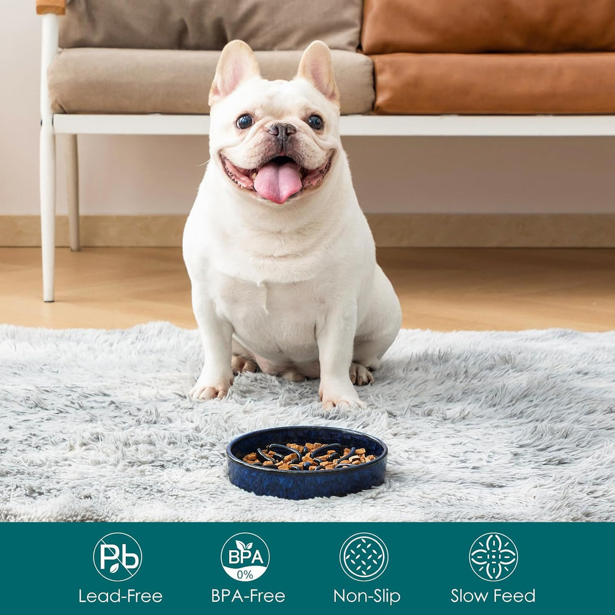 vancasso Ceramic Slow Feeder Dog Bowls - S-0.6 Cups / Blue - image 3